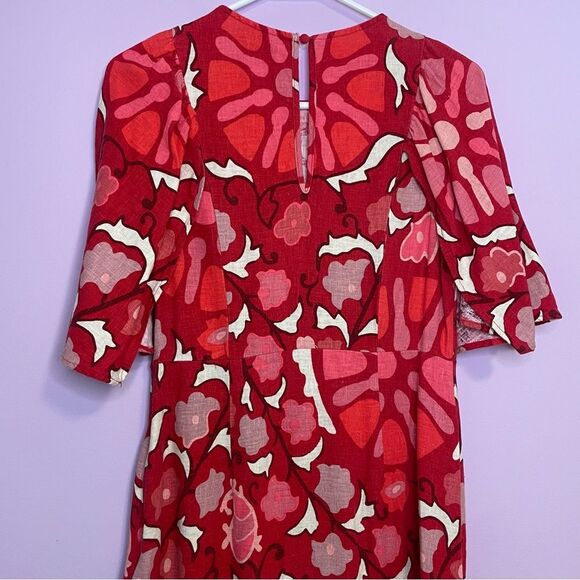 Rhode x Target Midi Dress Red Zinnia Print Boho Bell Sleeve Ruffle Casual Size 8 - Picture 5 of 12